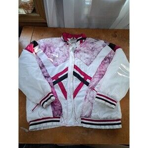 Vtg Womens 90s Windbreaker Coat Jacket Tie Dye Geometric Nylon Puffy L Granny